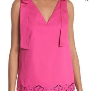 Ted Baker Pink Embroidered Hem Shoulder Bows Sleeveless Blouse Sz 3. Sz 8